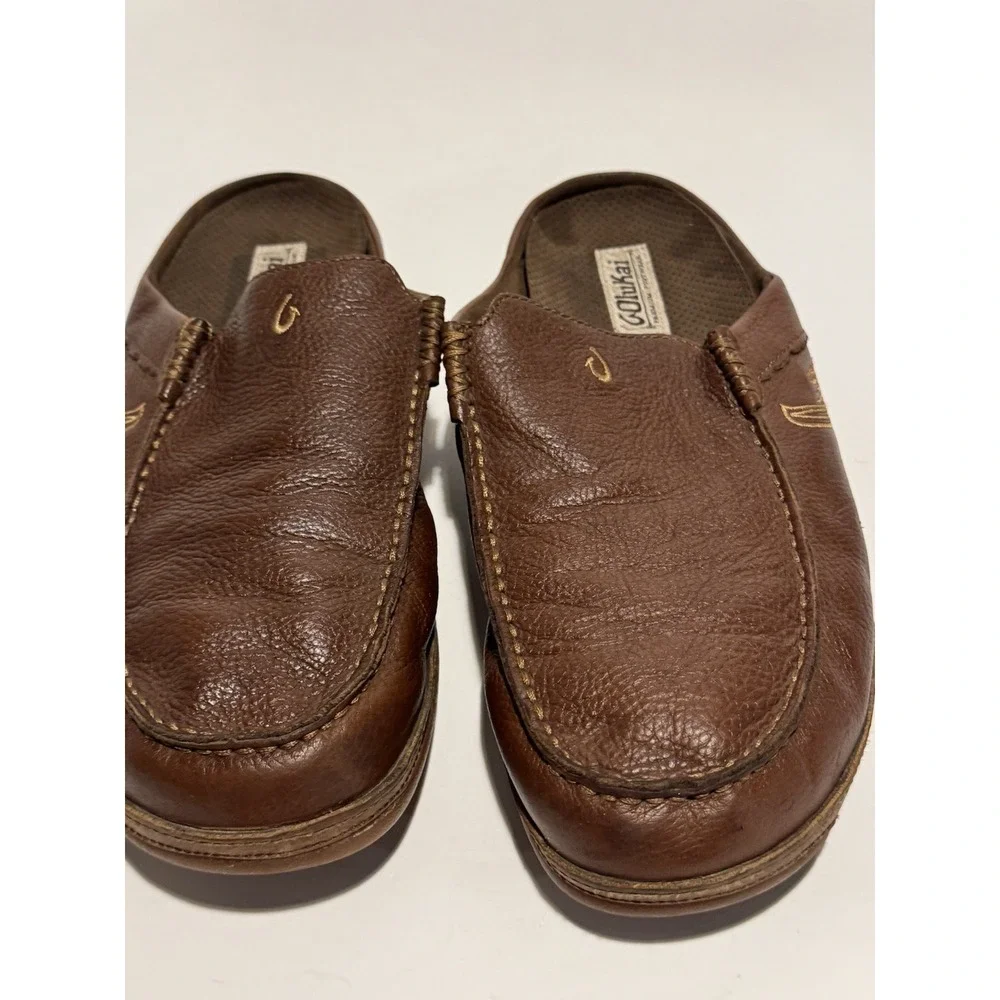 Olukai Kono Mens Size 12 Russet Brown Leather Slip-On Mule Shoes Comfort
